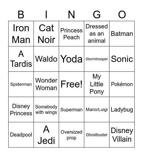 Comic-Con Bingo Card