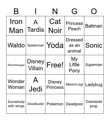 Comic-Con Bingo Card