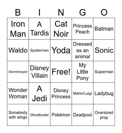 Comic-Con Bingo Card
