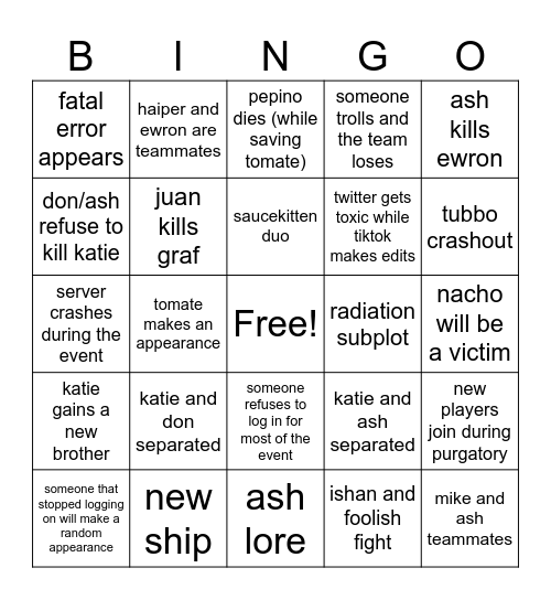 qsmp 2 purgatory Bingo Card