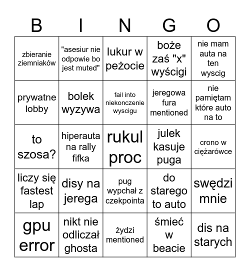 forza type shi Bingo Card