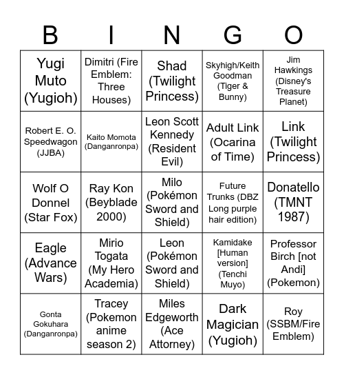 Skull's Husbando Bingo [Round 1] Bingo Card