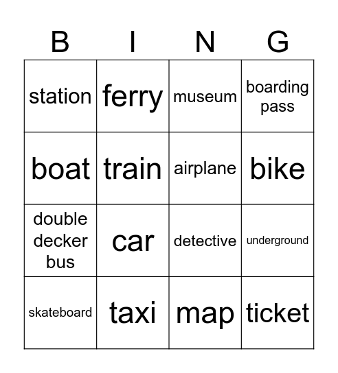 Transportation Bingo Card