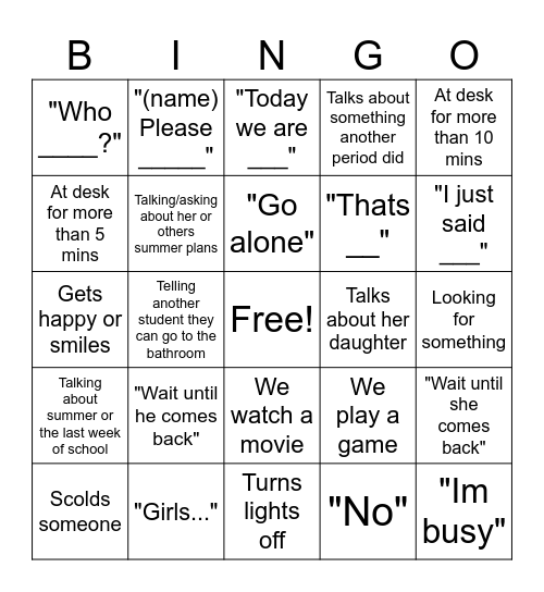 Untitled Bingo Card