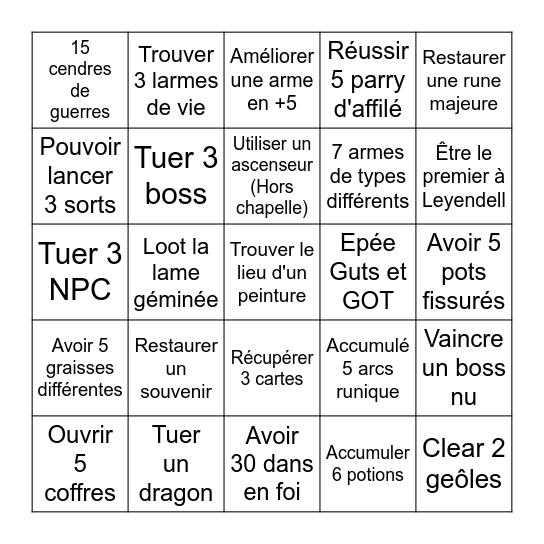 Elden Ring bingo Card