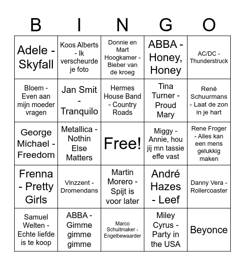 Muziekbingo voedingsassistente Bingo Card