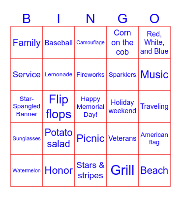 Memorial Day 2026 Bingo Card