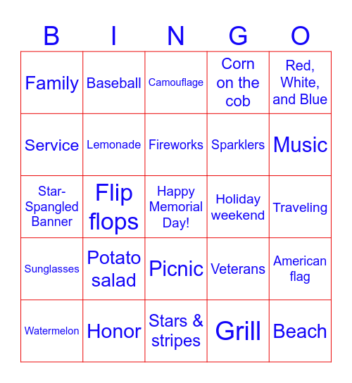 Memorial Day 2026 Bingo Card