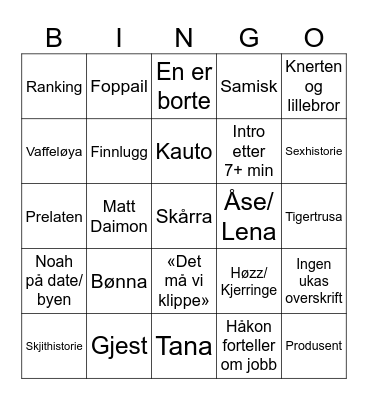 Skjeiv I Skjøytan Bingo Card