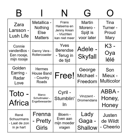 Muziekbingo voedingsassistente Bingo Card