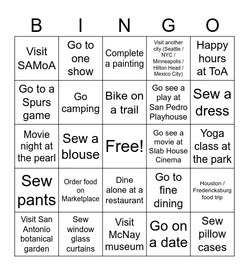 2026 goals Bingo Card