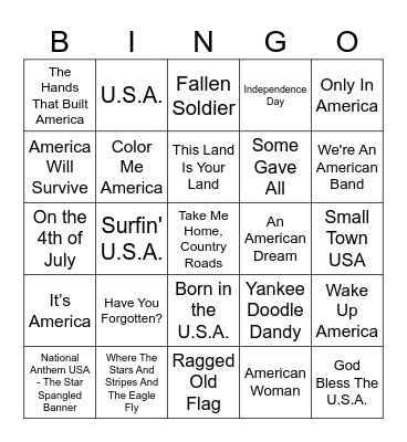 Memorial Day Music Bingo Card