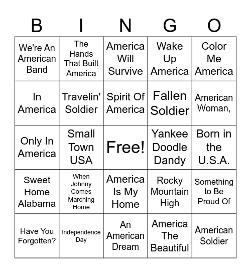 Memorial Day Bingo Card
