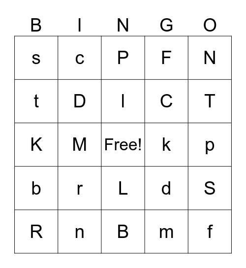 Grapheme-Phoneme Bingo Card