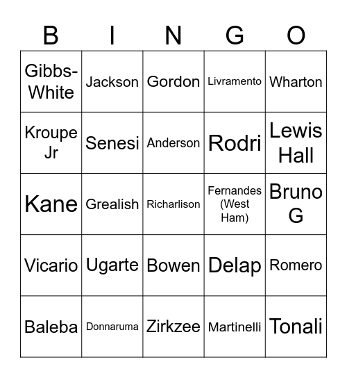 Transfer Bingo Card