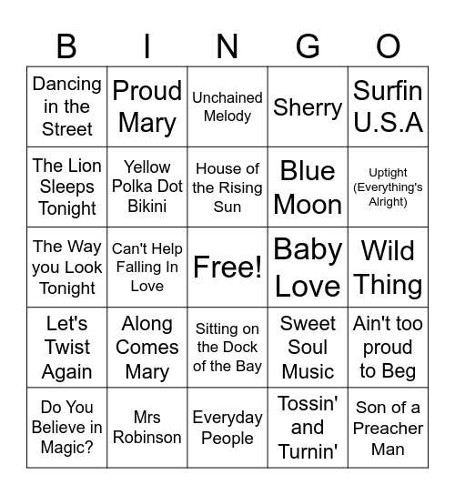60s Bingo # 2 Bingo Card