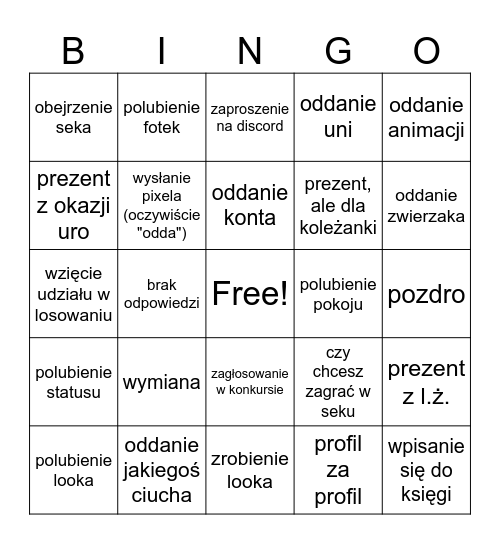 O co zostaniesz zapytanx Bingo Card