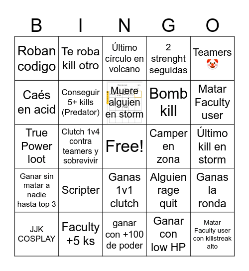 bingo slap royale Bingo Card