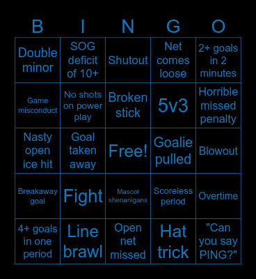 Hockey Bingo Card