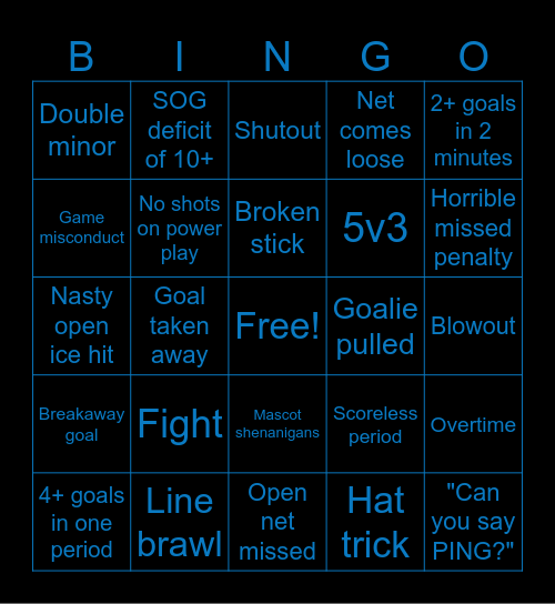 Hockey Bingo Card