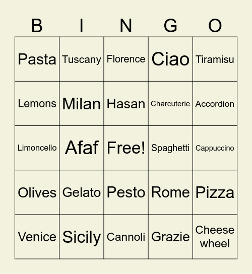 Untitled Bingo Card