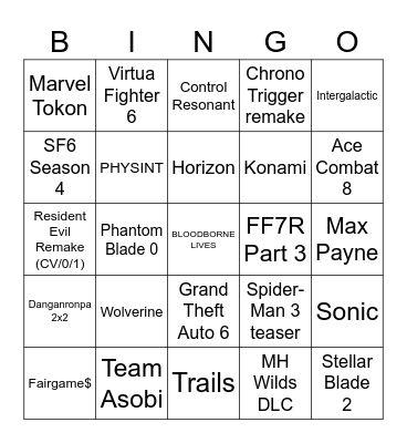 State of Play Bingo Card