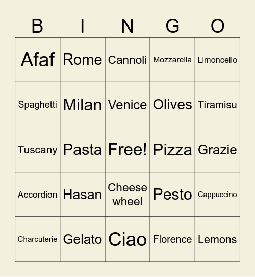 Untitled Bingo Card