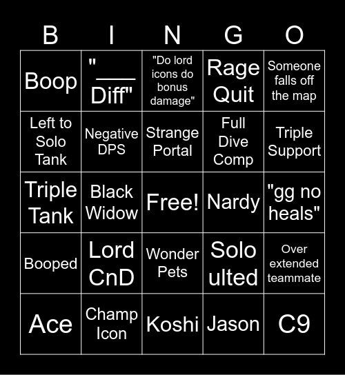 Marvel Rivals Bingo Card