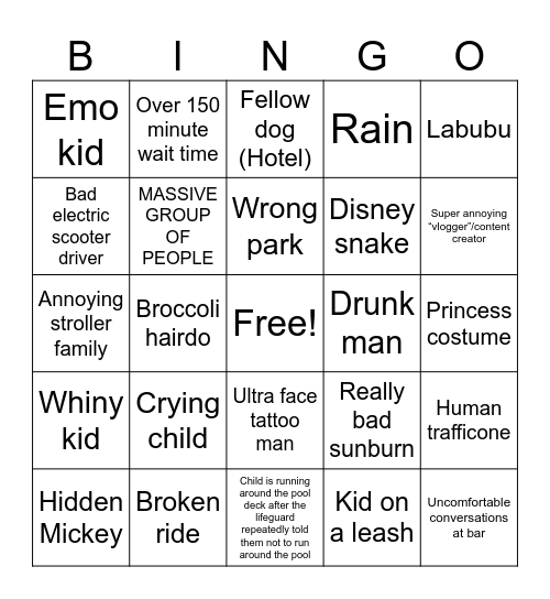 Disney bingo Card