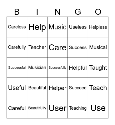 Word Families Bingo Card