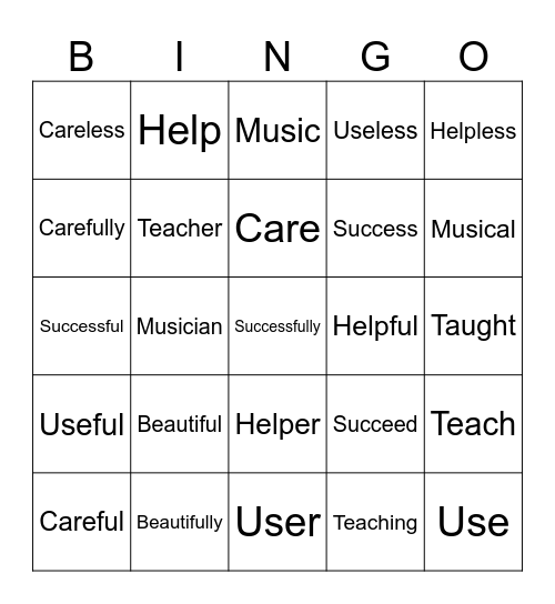 Word Families Bingo Card