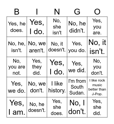 Please, Please Come Here! Bingo Card