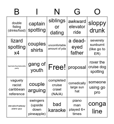Cruise Bingo Card