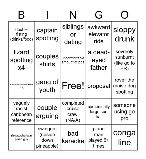 Cruise Bingo Card