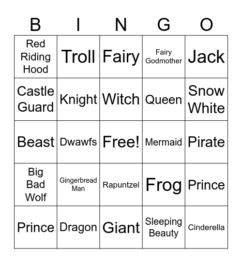 Character Bingo Card