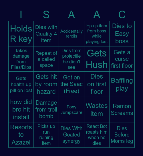 Isaac bingo Card