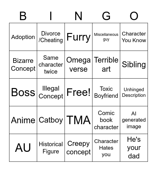 Character AI Bingo Card
