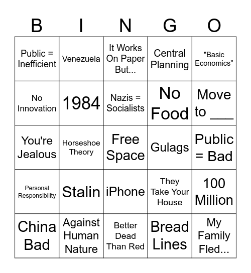 Anti-Leftist Bingo!!! Bingo Card