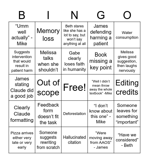 Textbook Fiasco Bingo Card