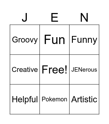 Jen's Bingo Game Bingo Card