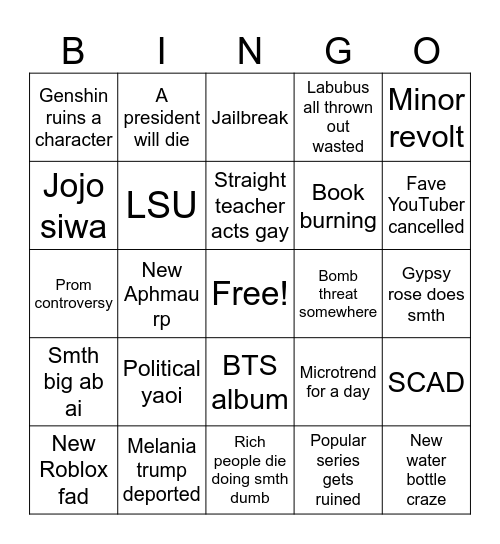 2026 prediction Bingo Card