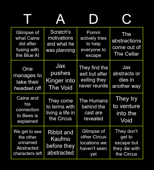 TADC The Last Act Bingo Card Bingo Card