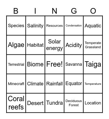 Biome Bingo Card