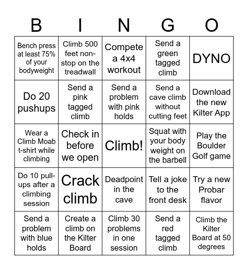 June Climbing Bingo Card