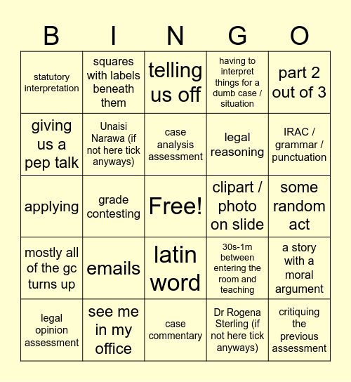 Legal 103 Week 13 - Legal Writing Part III Bingo Card