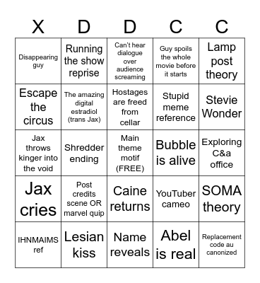 DVD opening Bingo Card