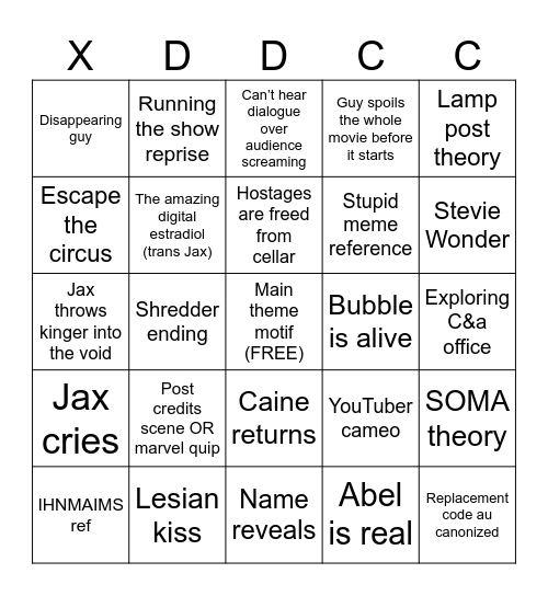 DVD opening Bingo Card