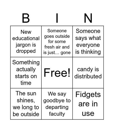 Faculty Meetings 2026. Bingo Card