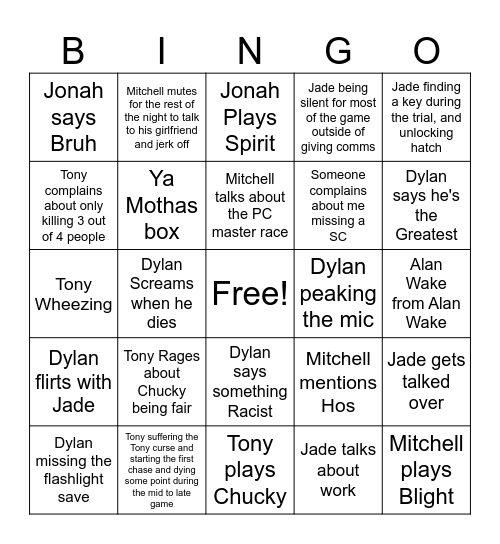 DBINGOD Bingo Card