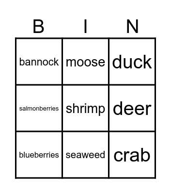 Indigenous Foods - Vancouver Island Bingo Card
